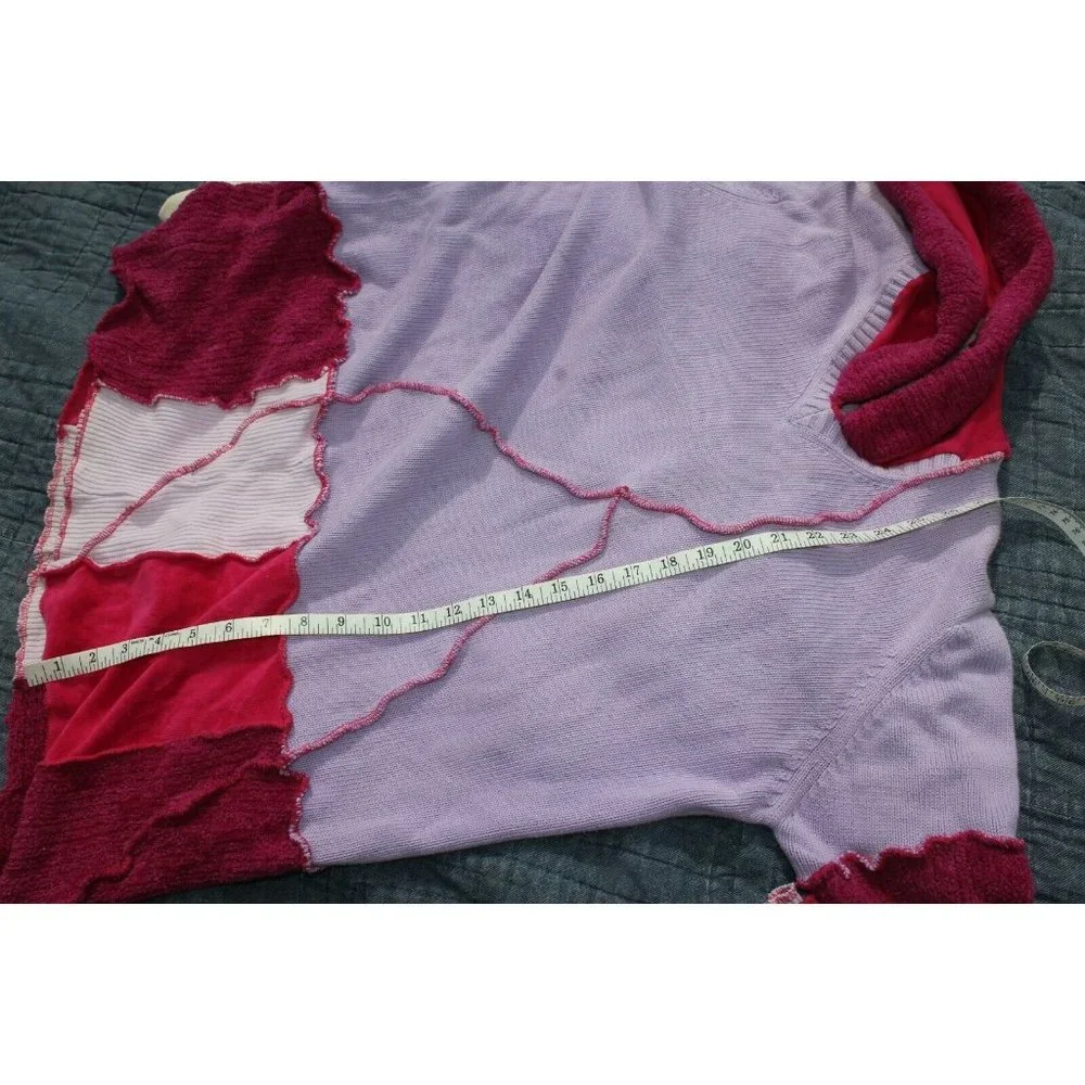 Upcycled Sweater Pink Red LL Bean Heavy XL/XXL 23" Bust Hooded Elven Fairy Boho - Picture 5 of 12